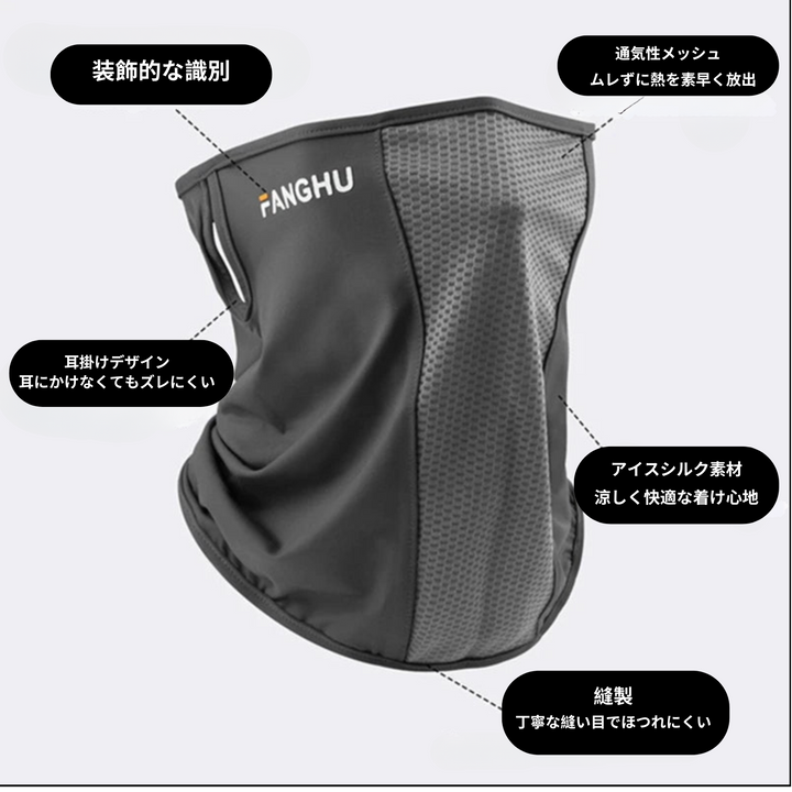 UVカットマスク アイスシルク夏用 スポーツフェイスカバー UPF50+ 自転車/ゴルフ/ランニング対応 男女兼用