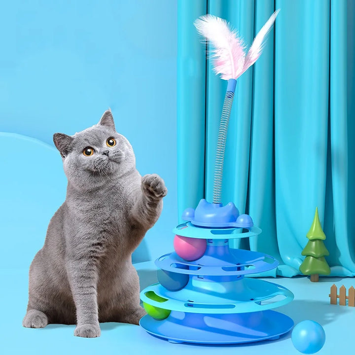 ボール＆スティック付き猫用回転おもちゃ